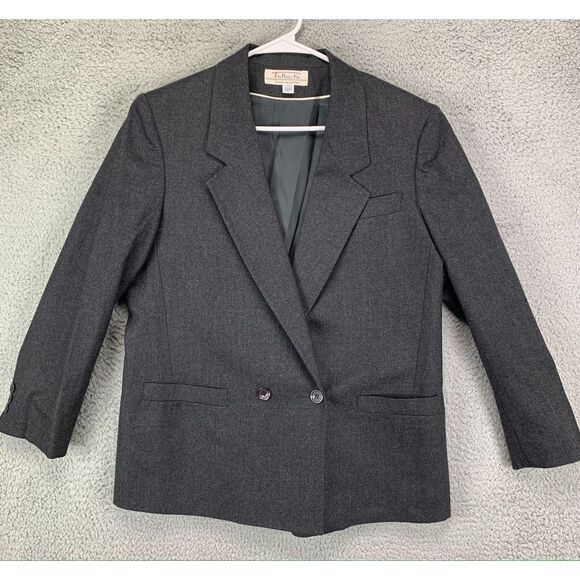 Talbots Blazer Wool Womens 12P Petite‎ Grey Buttons Jacket Coat Casual Ladies - Picture 1 of 8